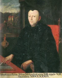 The 41st Abbot, Ildephons Rem (Rehm), with a View of Eggen Castle in the Background